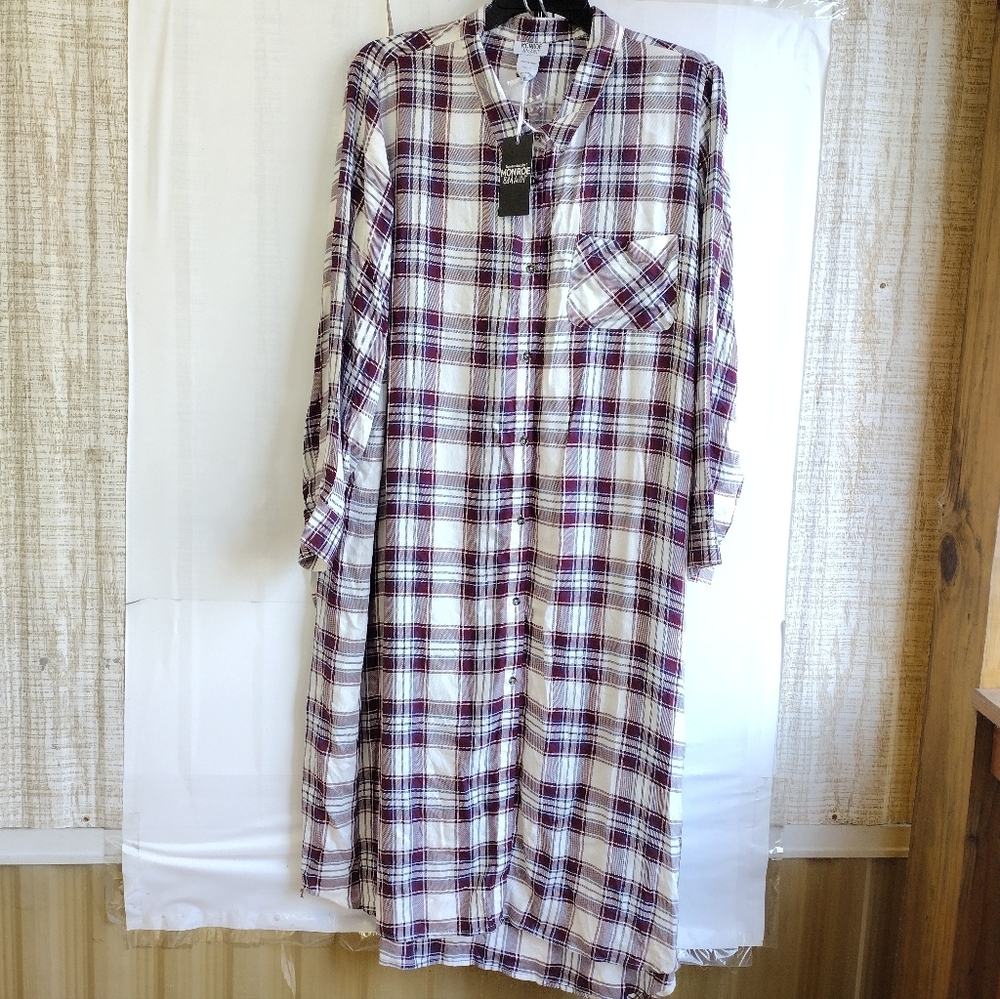 NWT Monroe & Main Women's Long Sleeve Plaid Shirt Dress Size 2X